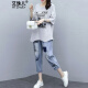 Ai Zhuer Casual Pants Women's Suit Women's 2023 Summer New Korean Denim Loose Casual Summer Two-piece Suit Pants Gray L