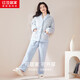 Hongdou Home Flannel Pajamas Women's Winter Contrast Color Jacquard Thickened Women's Home Clothes Bubble Blue 160/84A