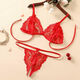 Open three-point super lace underwear two-piece set thong transparent temptation couple products red open set one size 7099 Jin Jin equals 0.5 kg