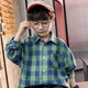 Weiman Fawn Children's Clothing Men's Children's Shirts Boys' Spring and Autumn Plaid Lapel Cardigan Jacket Tops Medium and Large Children's Shirts 208 Blue 120 Recommended height is about 110 cm