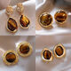 Menbin Amber Earrings 2024 New Summer Earrings Earrings Tiger Eye Stone Retro Earrings Female Niche 7 Quiet 3-piece Set