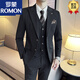 ROMON suit men's slim-fitting British style groom's suit suit men's Korean style trendy wedding dress casual formal wear off-white (suit + pants + vest + shirt) collar M