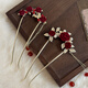 Happy Two Worlds Ancient Style Festive Red Rose Hairpin Women's New Chinese Xiuhe Clothing Toast Wedding Headwear Bridal Hair Accessories Hairpin Hairpin