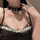 Necklace, female clavicle chain, choker collar, fun bell, maid traction chain, men's leather neck chain, neck ring, couple, black bell collar + traction rope