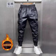 Write Xuan winter men's leather pants with velvet and thickening to keep warm, high-waisted, waterproof and windproof, large size loose leather pants for motorcycles and motorcycles, men's leather pants black, no velvet 3XL 150-165Jin Jin is equal to 0.5kg Recommendation