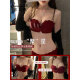 Suomeiti Hong Kong trendy brand underwear set for wedding bride in the year of birth, strapless anti-slip bra for women with small breasts, main picture vermilion [set] 75/34B