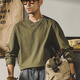 Jeanswest American heavy combed cotton t-shirt men's autumn and winter new solid color loose Henry collar trendy brand long-sleeved T-shirt military green 2XL suitable for 160-180Jin Jin equals 0.5 kg