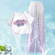 Piggy Pete Girls Summer Suit Dopamine 2025 New Children's and Big Children's National Style Summer Suit Two-piece Set Fashionable Summer Casual 15117 Gradient Purple + 9922 White 150 cm