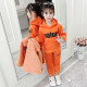 Nojia Weiqi Children's Clothing Girls Suit Autumn and Winter New Children's Velvet Thickened Sweater Pants Medium and Large Children's Clothes Girls Three-piece Set Orange 150 Size Recommended Height Around 140CM