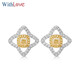 WithLove White 18K Gold Cushion Shape Intense Yellow Diamond Flower Shape Earrings Group Set Diamond Earrings Genuine Gift for My Girlfriend Total 75 Points White 18K Gold/Ready Stock