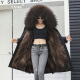 YXHK women's mid-length new style genuine fur lining fur detachable large fur collar thickened warm jacket black over-the-knee jacket + grass green lining XL115-135Jin [Jin equals 0.5 kg]