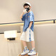 I.Karnow Kinderbekleidung Jungen Sommersportanzug Kinder modische Shorts Shorts Zweiteiler Set 2025 Big Children's Summer Clothing Trend 9880 Blau 3357 Weiß + 9905 White 3266 Gray 120