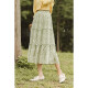 INMAN midi skirt fresh floral elastic waist lady pastoral style cake skirt versatile literary umbrella skirt female primrose green L