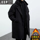 JEEP SPIRIT2025 autumn and winter velvet men's Korean style coat men's fake two-piece hooded mid-length windbreaker jacket men's jacket military green cotton thickened 2XL 155-160Jin Jin equals 0.5 kg
