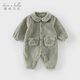 DAVE&BELLA baby girl milk velvet jumpsuit newborn romper children's pajamas winter new baby boy's bag pea green ready stock 90cm (recommended height 80-90cm)