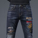 European moderno marca de moda y otoño Jeans impresos con luz impresa para hombres European European pantalones de moda elástica de alta gama SN1916 Blue Grey 6628 31 Circunción de cintura (2 pies 4)