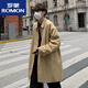 ROMON mid-length windbreaker men's coat spring and autumn British style coat handsome oversize windbreaker high street windbreaker brown L