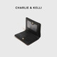 CHARLIE&KELLI brand CK light luxury bag women's bag rhombus simple card bag thin clutch bag short coin purse black