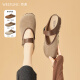 Xiyu Baotou Half Slippers Women's 2024 New Spring Japanese Retro Brown Lazy Flat Mule Shoes Birkenstock Shoes Khaki 39