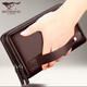 
Seven Wolves official website handbag double zipper mobile phone bag for men's head layer soft leather clutch business large capacity wallet handbag wristband large size