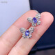 Zhanyuan S925 silver inlaid natural tanzanite earrings, exquisite and fashionable two-color butterfly earrings 4*5mm, light luxury and versatile temperament