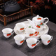 Songhui white porcelain gold-painted Kung Fu tea set with ceramic plate for home use, simple ear-proof anti-scalding teapot, small set, everything goes well (teapot 400ml tea cup 80ml tea tray 25)
