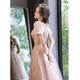 Seidler French evening dress 2025 new style light luxury niche high-end banquet host bel canto solo singer female light nude pink long XXL (recommended 126-135 Jin Jin equals 0.5 kg)