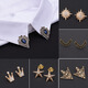 QUAMER small flower collar pin men's shirt metal collar corner suit cuff links female temperament literary golden airplane pair