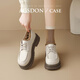 Agsdon small leather shoes for women winter new retro lace-up commuting shoes for women thick heel loafers N531034 beige 38