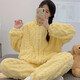 Fleece pajamas for women in autumn and winter warmth and thickened coral fleece home clothes cardigan zipper simple solid color flannel set HS983 m white jacquard zipper L