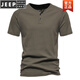 JEEP SPIRIT Camiseta de manga corta con cuello Henry simple europea y americana, camisa deportiva de algodón retro para hombre, camiseta elástica personalizada, tendencia verde militar XL 140-160Jin Jin equivale a 0,5 kg