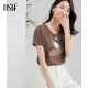 OSA (OSA) European station European pure cotton short-sleeved T-shirt women's summer wear 23 new clothes T-shirt top slim brown L