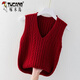 Woodpecker vest wool sweater trendy spring autumn winter loose sweater women's inner layer sleeveless vest vest burgundy high quality no pilling XL recommended 110-130Jin Jin equals 0.5 kg