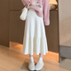 Yijian knitted pleated skirt for women in autumn and winter, small, high-waisted, slim, mid-length, a-line umbrella skirt, long skirt, versatile knitted pleated skirt, off-white - one size fits all (recommended 80-120 Jin Jin equals 0.5 kg)