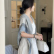 
Cotton and linen scarf for women spring and summer thin fashion large square scarf air-conditioned room shawl scarf neck scarf for women outside wear trendy gray blue plaid 130x130cm