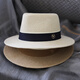 Rogosky counter trendy brand new spring and summer top hat for men and women, Panama straw hat, sun protection beach hat, jazz hat, light luxury original, off-white, L size, large head circumference (58-61cm), additionally equipped with windproof rope