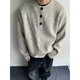 She Man Lai Sweater Men's 2024 Autumn and Winter New Gray American Retro Henley Collar Lazy Style Cleanfit Sweater Men Gray XL