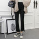 
SUOWANYI (SUOWANYI) short-sized new student high-waist Korean style slim and slightly flared jeans for women, loose and versatile B9738 cropped pants, black 25