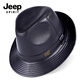 JEEP SPIRIT Genuine Leather Hat Men's Autumn and Winter Jazz Hats for Middle-aged and Elderly Cowhide Gentleman Hats Shanghai Beach Hats Outdoor Dad Hats Sheepskin Black Medium Size XL (57-58cm)