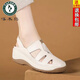 Woodpecker genuine leather women's shoes wedge heel toe sandals for women 25 summer new style breathable soft soles not tiring feet mother leather shoes hollow beige 39