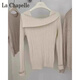 La Chapelle Autumn and Winter Design Niche Style Boat Neck Sweater Chic and Unique Pullover Knitted Sweater Bottoming Top for Women Pure 100 Automatic Heating Gray Pure 100 Automatic Heating XL Recommended 115-125 Jin Jin equals 0.5 kg