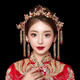 Xiuhe headdress simple and elegant red Chinese style bridal phoenix crown ancient costume Xiuhe clothing wedding accessories set + bracelet (default ear clip style) If you need ear hook style, please contact customer service