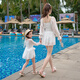 He Yang Yuxia's new parent-child swimsuit mother and daughter conservative long-sleeved sunscreen fairy model children's white girl girl swimsuit hot spring white M