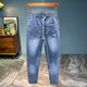 
2025 spring and summer thin elastic waistless jeans men's lace-up simple loose large size casual elastic harem pants light blue 675 thin model 32 (recommended 135-145Jin [Jin equals 0.5 kg])