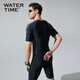 WATERTIME/Shuichuan Men's Swimsuit and Swimming Pants One-piece Short-Sleeved Diving Suit Men's Swimsuit Black Silver XL