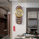 
Zhizhen New Chinese style living room perpetual calendar wall clock creative atmospheric Chinese style wall clock household decorative wooden clock 6172-brass style-Electronic movement