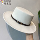 Woodpecker autumn and winter British European and American style belt buckle flat top hat for men and women wide brim sunshade retro woolen black jazz hat white brown belt M (56-58cm)