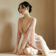 Feminine temptation transparent mesh nightgown thong set cardigan style lace home wear bathrobe robe + T pants
