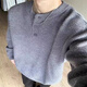 Tanghao (tanghao) Korean version of the new men's relaxed old money knitted sweater, lazy and versatile henley bottoming long-sleeved autumn and winter black high quality XL