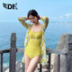 DK one-piece swimsuit for women 2025 new hot style high-end seaside hot springs dark yellow (with blouse) M